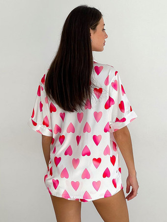 パジャマ パジャマ ホワイト ボタン ツートンカラー 2 ピース ターンダウンカラー 半袖 シルクのようなランジェリー