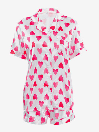 パジャマ パジャマ ホワイト ボタン ツートンカラー 2 ピース ターンダウンカラー 半袖 シルクのようなランジェリー