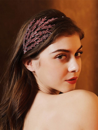 レッド ウェディング ヘッドピース ティアラ メタル ブライダル ヘア アクセサリー