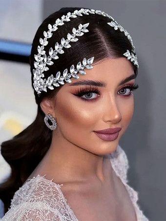 ホワイト ヘッドピースウェディング帽子メタルラインストーンヘアアクセサリー花嫁のための
