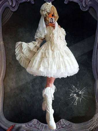 スイートロリータドレス ポリエステル ノースリーブ ロリータ ウェディングドレス