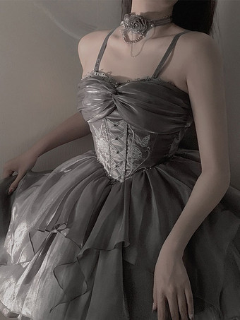 スイートロリータ JSK ドレスディープグレーノースリーブロリータジャンパースカート