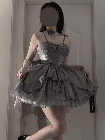 スイートロリータ JSK ドレスディープグレーノースリーブロリータジャンパースカート