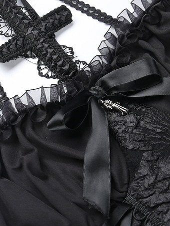   ゴスロリ ドレス フリル ジャカードノースリーブ ブラック