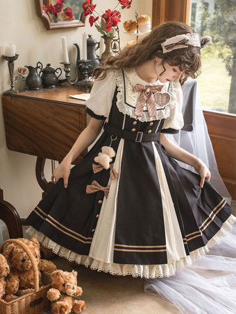 スイートロリータドレス ポリエステル半袖ドレス ロリータドレス