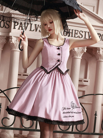 スイートロリータドレス ポリエステル半袖フリルドレス