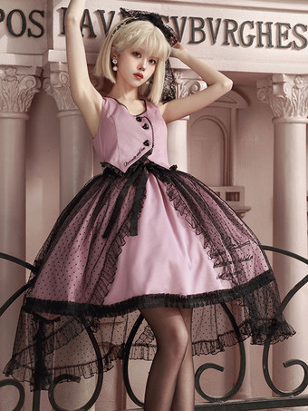 スイートロリータドレス ポリエステル半袖フリルドレス