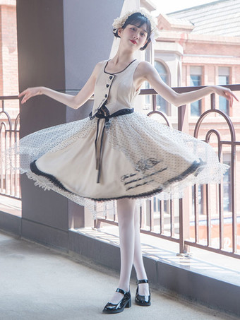 スイートロリータドレス ポリエステル半袖フリルドレス