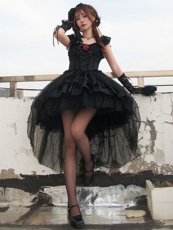   ゴスロリ ドレス ローズ レース ブラック ブラック
