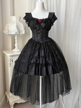   ゴスロリ ドレス ローズ レース ブラック ブラック