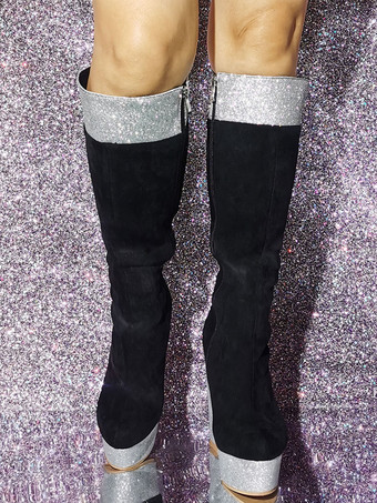 レディース マイクロ スエード アッパー ウェッジヒール ニーハイ ブーツ