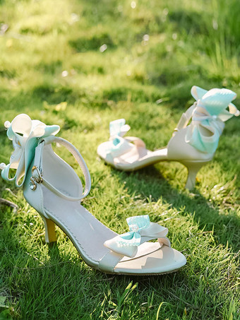 ROCOCO スタイル ロリータ サンダル グリーン リボン PU レザー ポインテッドトゥ ロリータ サマー シューズ