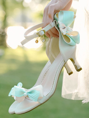 ROCOCO スタイル ロリータ サンダル グリーン リボン PU レザー ポインテッドトゥ ロリータ サマー シューズ
