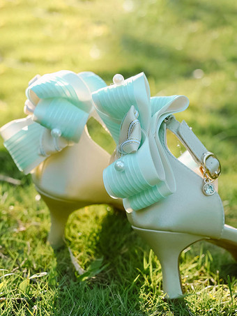 ROCOCO スタイル ロリータ サンダル グリーン リボン PU レザー ポインテッドトゥ ロリータ サマー シューズ