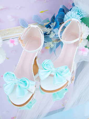 ライトグリーン ロココスタイルロリータサンダル黒赤弓PUレザーポインテッドトゥロリータサマーシューズ