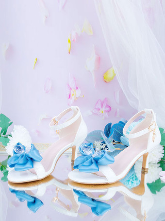 ホワイト ロココスタイルロリータサンダル黒赤弓PUレザーポインテッドトゥロリータサマーシューズ