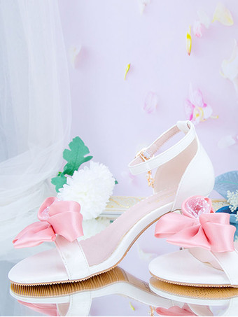 ロココスタイルロリータサンダル黒赤弓PUレザーポインテッドトゥロリータサマーシューズ