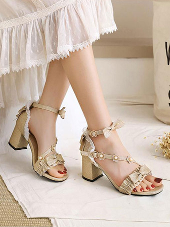 スイートロリータサンダル花弓スクエアトゥPUレザーパープルロリータサマーシューズ