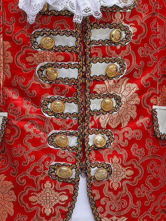 男性用ビクトリア朝の王子様コスチューム 高級刺繍コスチューム カーニバル レッド ヴィンテージ 花柄 長袖 レトロコスチューム