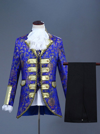 ブルー 男性用ビクトリア朝の王子様コスチューム 高級刺繍コスチューム カーニバル レッド ヴィンテージ 花柄 長袖 レトロコスチューム