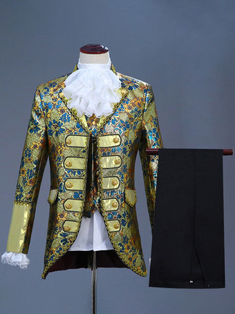 ティール男性用ビクトリア朝の王子様コスチューム 高級刺繍コスチューム カーニバル レッド ヴィンテージ 花柄 長袖 レトロコスチューム