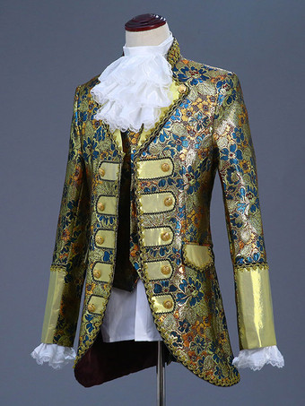 男性用ビクトリア朝の王子様コスチューム 高級刺繍コスチューム カーニバル レッド ヴィンテージ 花柄 長袖 レトロコスチューム