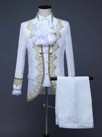 ホワイト レッドヴィンテージセットアールデコ/レトロポリエステル長袖レトロコスチューム男性用