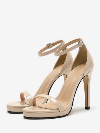 アプリコットブライダル サンダル ブラック パテント PU アッパー シック オープントゥ メタル ディテール ウェディング サンダル