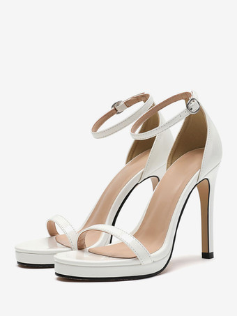 ホワイト ブライダル サンダル ブラック パテント PU アッパー シック オープントゥ メタル ディテール ウェディング サンダル