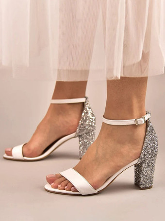 Sandali da sposa Panno con paillettes bianco Semplici sandali da sposa con paillettes a punta aperta