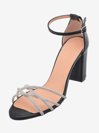 ブラック ブライダル サンダル ライト ゴールド PU レザー シンプル オープントゥ ラインストーン ウェディング サンダル