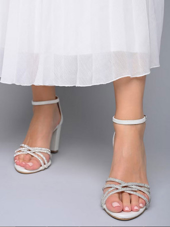 ブライダル サンダル ライト ゴールド PU レザー シンプル オープントゥ ラインストーン ウェディング サンダル