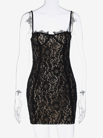 レースストラップネックノースリーブレースドレス