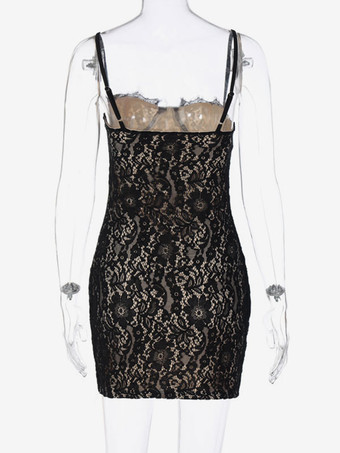 レースストラップネックノースリーブレースドレス