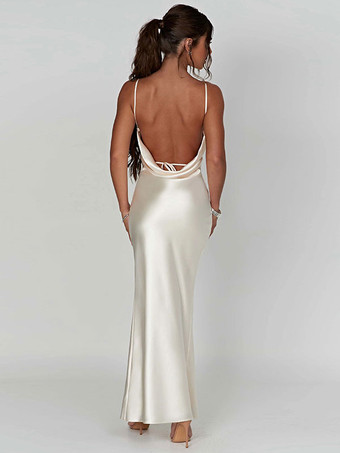 プロムドレス バックレス ハイスリット スパゲッティストラップ セクシー パーティー マキシドレス