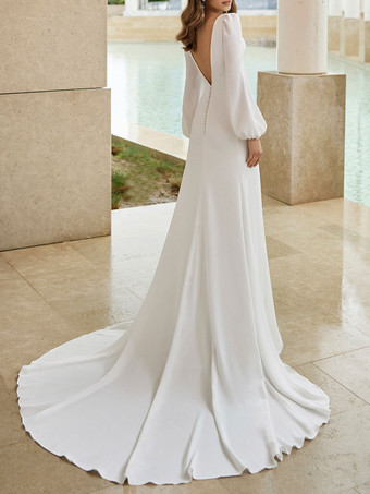 シンプルなウェディングドレスマーメイドジュエルネック長袖ブライダルドレス無料カスタマイズ