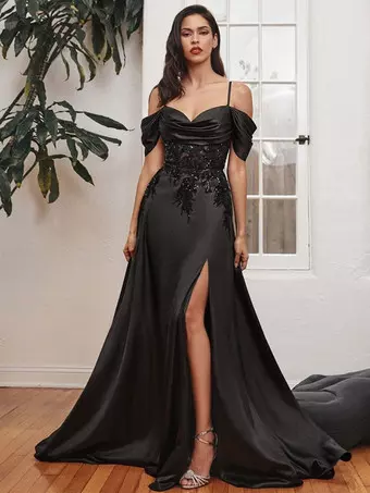 Black Wedding Dresses A-Line Sleeveless Split Front Lace with Train Bridal Dress Free Customization