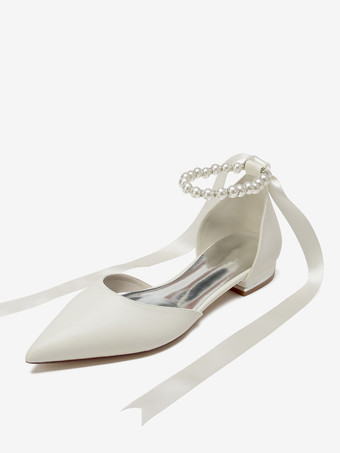 アイボリー ブライダルシューズ ブライダルフラット PUレザー ポインテッドトゥ