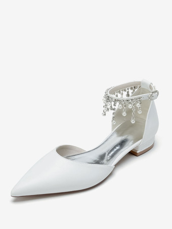 ホワイト ブライダルシューズ ブライダルフラット PUレザー ポインテッドトゥ