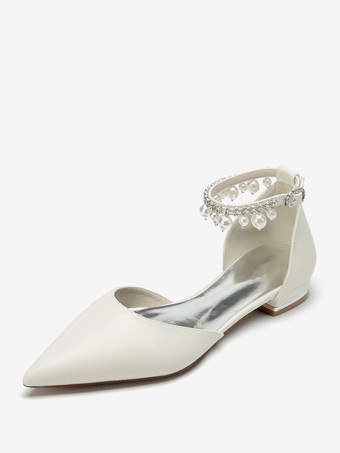 アイボリー ブライダルシューズ ブライダルフラット PUレザー ポインテッドトゥ