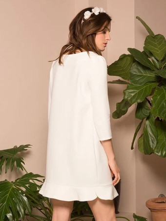 ショートウェディングドレス ジュエルネック 七分袖 Aライン ブライダルドレス