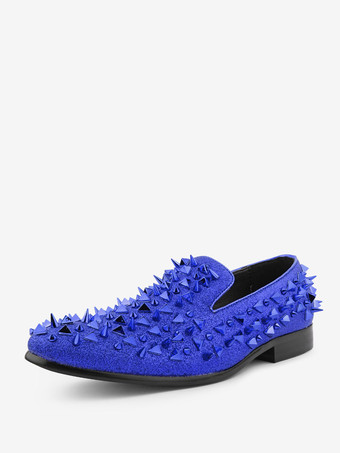 メンズ リベット ローファー シューズ マイクロスエードアッパー スパイク リベット スリッポン プロム パーティー ウェディングシューズ