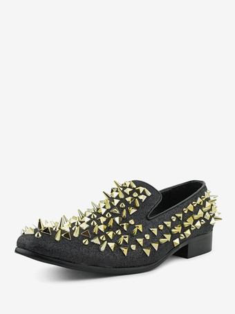 ライトゴールメンズ リベット ローファー シューズ マイクロスエードアッパー スパイク リベット スリッポン プロム パーティー ウェディングシューズ