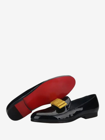 ベルギー製ローファー メンズ パテントPUアッパー 花柄 アートワーク スリッポン プロム パーティー ウェディングシューズ