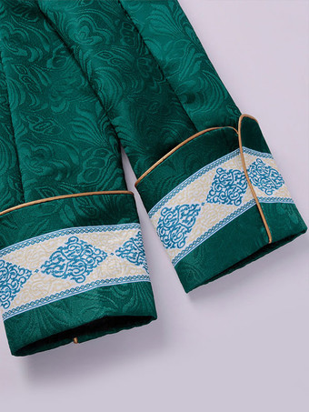 グリーンヴィンテージトップレトロ花柄長袖ポリエステルポリエステル繊維オーバーコートレトロ衣装男性のための