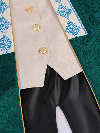 グリーンヴィンテージトップレトロ花柄長袖ポリエステルポリエステル繊維オーバーコートレトロ衣装男性のための