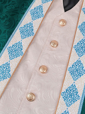 グリーンヴィンテージトップレトロ花柄長袖ポリエステルポリエステル繊維オーバーコートレトロ衣装男性のための