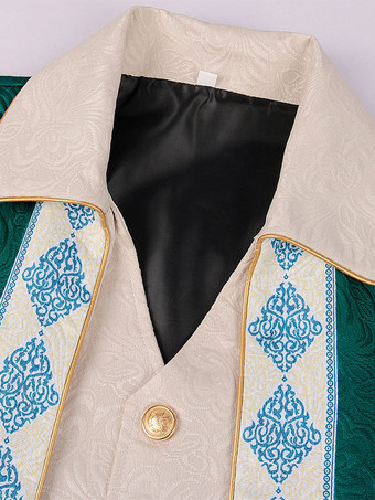 グリーンヴィンテージトップレトロ花柄長袖ポリエステルポリエステル繊維オーバーコートレトロ衣装男性のための