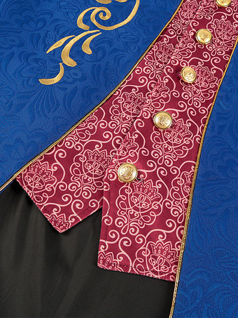 ブルーヴィンテージトップレトロポリエステル花柄長袖レトロコスチューム男性用