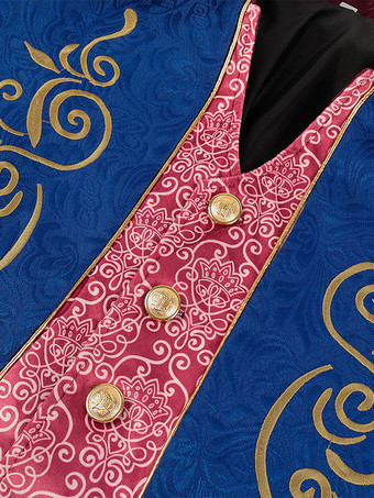 ブルーヴィンテージトップレトロポリエステル花柄長袖レトロコスチューム男性用